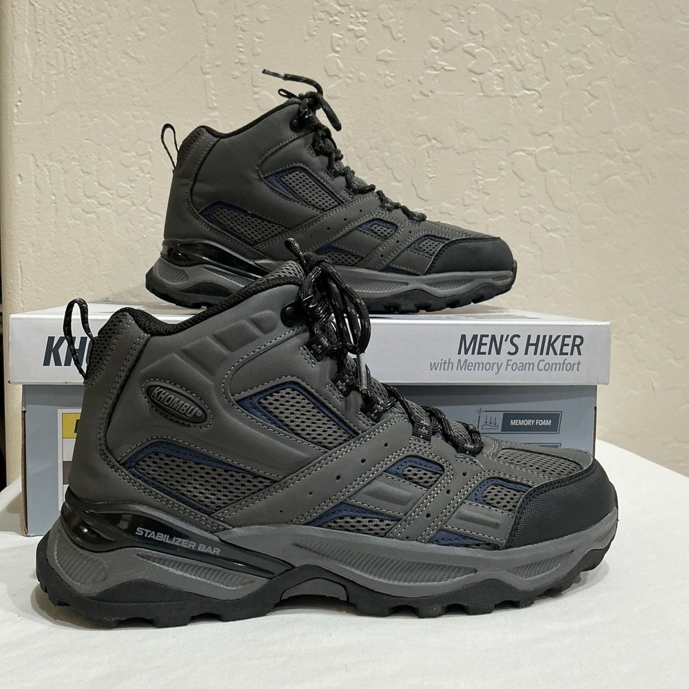 KHOMBU LUKE Mens Trail Hiking Boots 8 Gray Faux Leather Memory Foam Outdoors